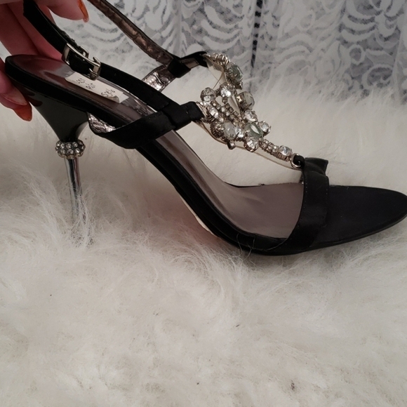 Pleaser Black Evening Heels with Rhinestone Accent - Picture 3 of 4